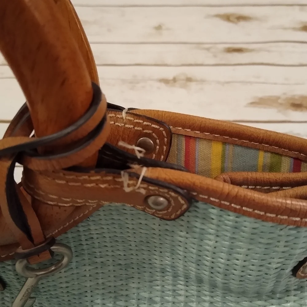 Fossil Woven Rattan Soft Seafoam Green Satchel Bag - Picture 14 of 16